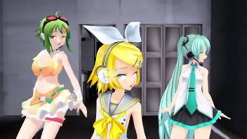 MMD Hatsune Miku, Gumi & Kagamine Rin [Dance Sex WTF]